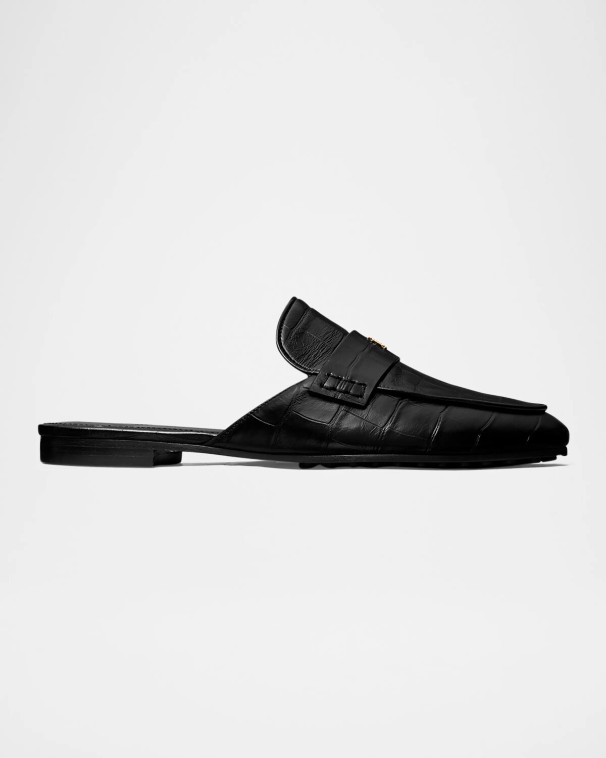 Мюли из кожи с тиснением под крокодила Tory Burch, цвет Perfect Black