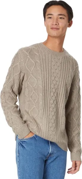 Твидовый свитер с круглым вырезом смешанной строчки Lucky Brand, цвет Vintage Khaki