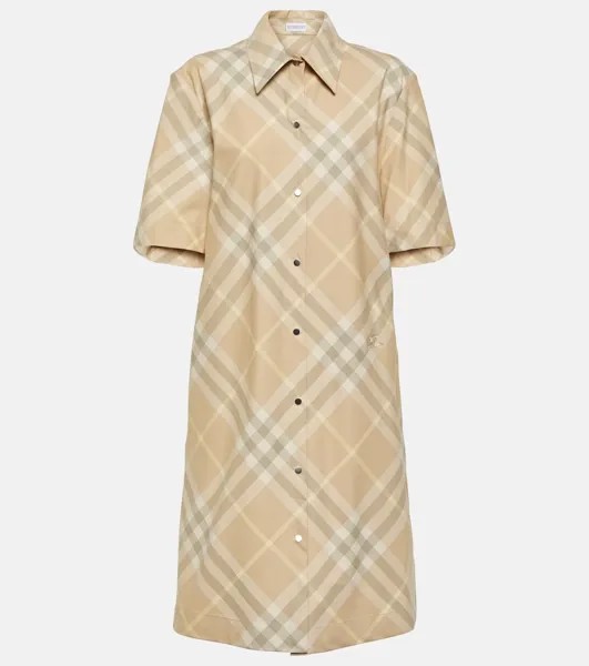 Хлопковое платье-рубашка в клетку Burberry Burberry, бежевый