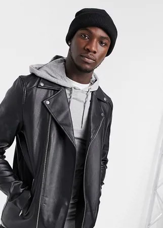 Черная байкерская куртка из искусственной кожи ASOS DESIGN Tall-Черный цвет