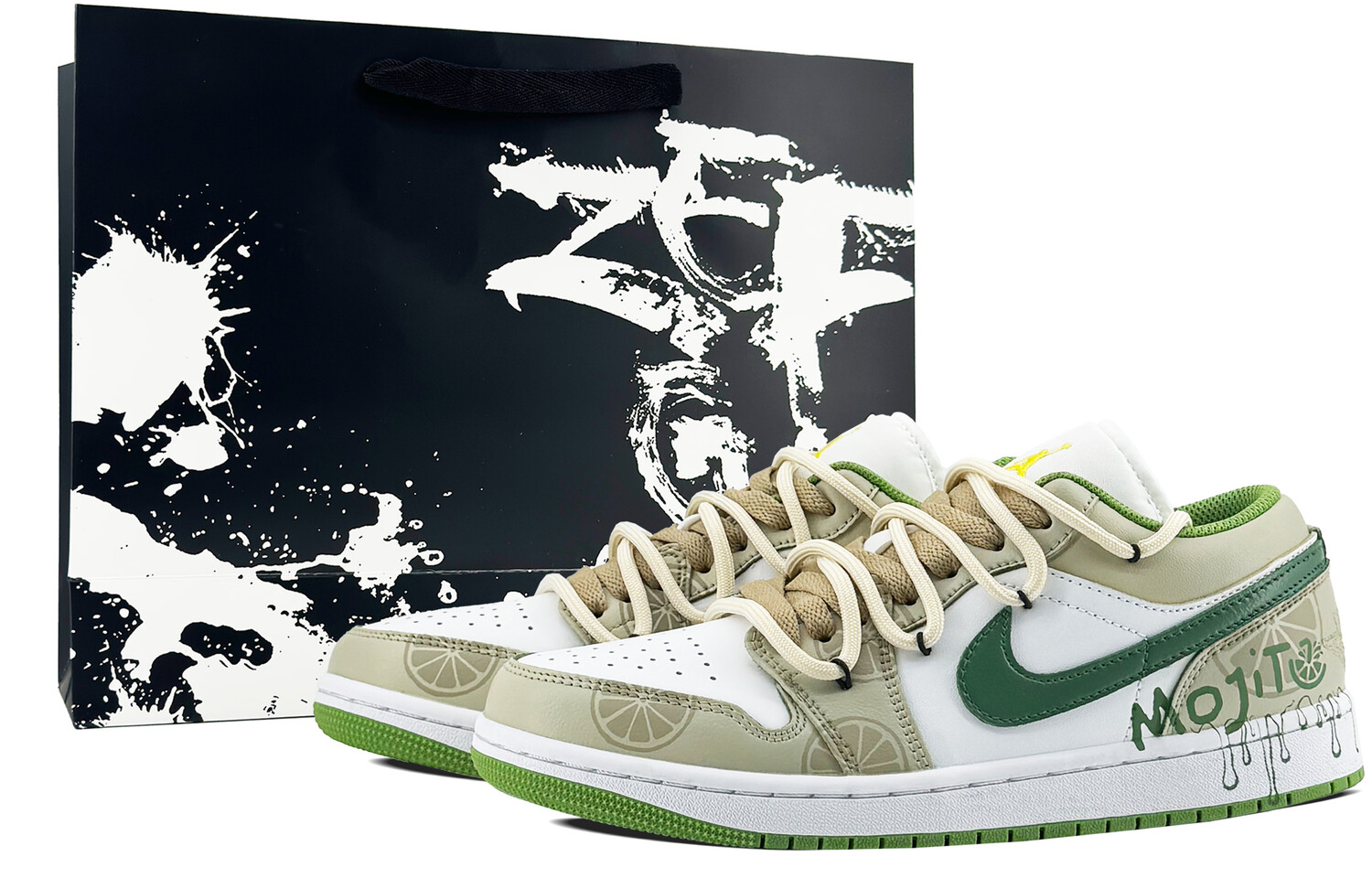 Кроссовки Air Jordan 1 Vintage Basketball Shoes Men Low-top Green/White, зеленый