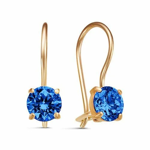 Серьги Diamant online, красное золото, 585 проба, фианит, длина 1.3 см, голубой