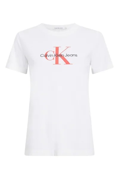Хлопковая футболка с овальным вырезом и логотипом Calvin Klein Jeans, белый
