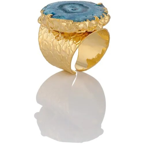 Женское кольцо с жеодой агата синего цвета