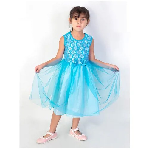 Нарядное бирюзовое платье с фатином для девочки 825114-ДН22 34/134