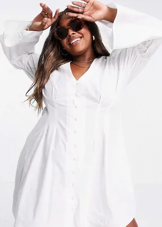 Пляжное хлопковое платье мини на пуговицах спереди ASOS DESIGN Curve-Белый