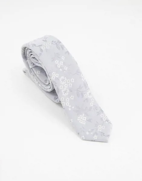 Узкий серебристый галстук с цветочным принтом ASOS DESIGN-Серебряный