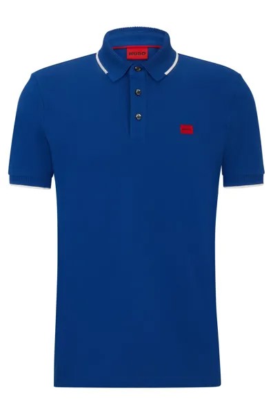Футболка поло Hugo Cotton-piqué Slim-fit With Red Logo Label, синий