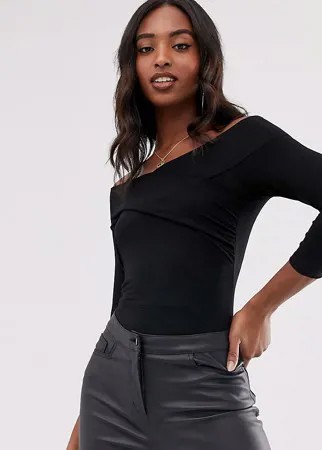 Боди черного цвета с перекрестной отделкой спереди ASOS DESIGN Tall-Черный