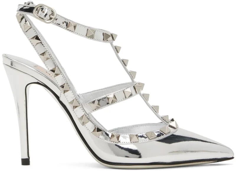 Серебряные туфли с шипами Rockstud Valentino Garavani