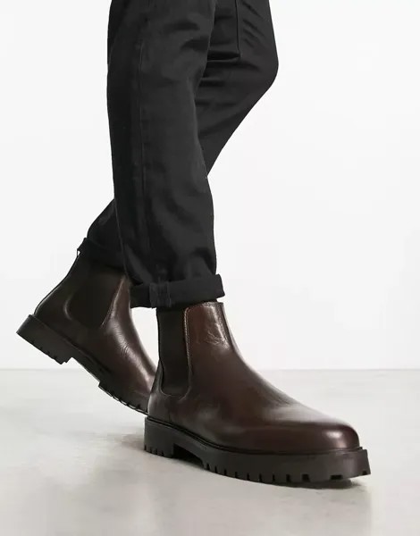 Коричневые кожаные массивные ботинки челси Walk London Sean