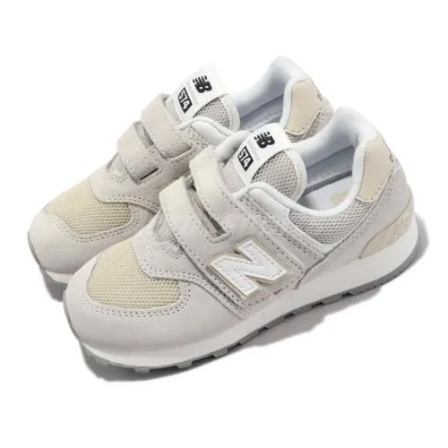 New Balance 574 Wide NB Бежево-белые повседневные туфли для детей дошкольного возраста с ремешком PV574FOG-W