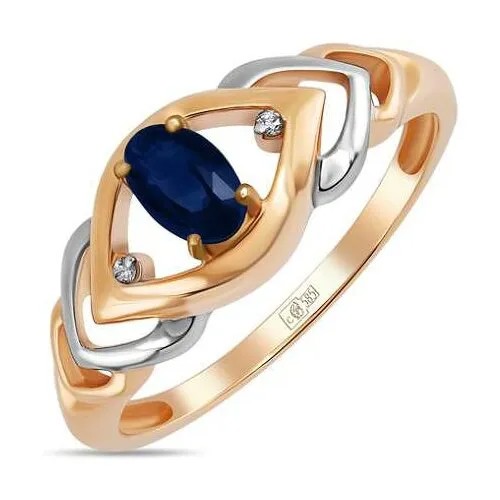 Золотое кольцо с бриллиантами, сапфиром