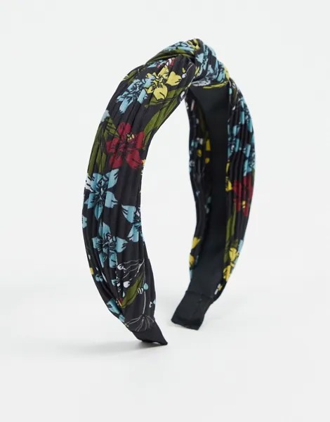 Черный ободок с узлом и цветочным принтом ASOS DESIGN