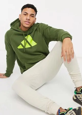 Худи цвета хаки с логотипом с тремя полосами adidas Training 3 bar-Зеленый цвет