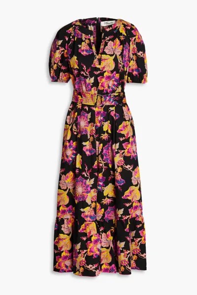 Платье миди Lindy со складками и цветочным принтом Diane Von Furstenberg, черный