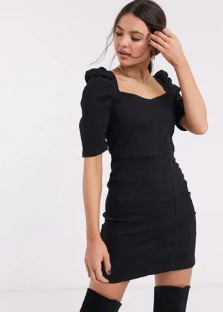Черное джинсовое платье с объемными рукавами Bershka-Черный