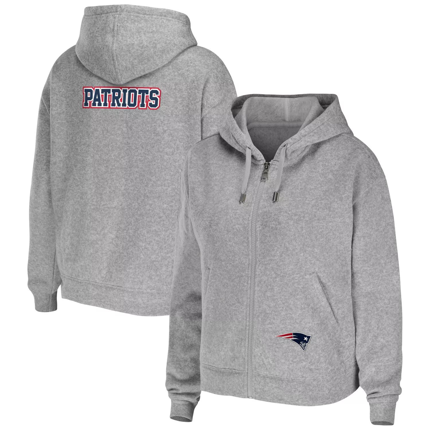 Женская WEAR by Erin Andrews Хизер Серый New England Patriots Толстовка с молнией во всю длину большого размера