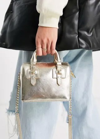 Золотистая кожаная сумка через плечо с ручками сверху Paul Costelloe-Золотистый