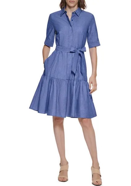 Платье-рубашка с воротником на пуговицах и пуговицами спереди Calvin Klein NWT Dark DENIM, размер 2