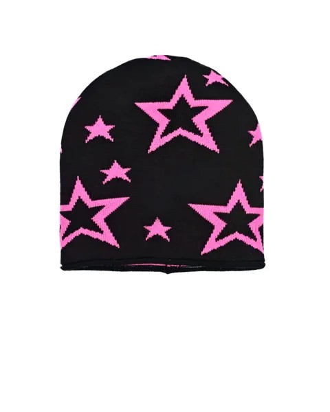 Черная шапка со звездами цвета фуксии Catya детская