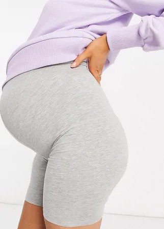 Серые меланжевые леггинсы-шорты из хлопка с посадкой над животом ASOS DESIGN Maternity-Серый
