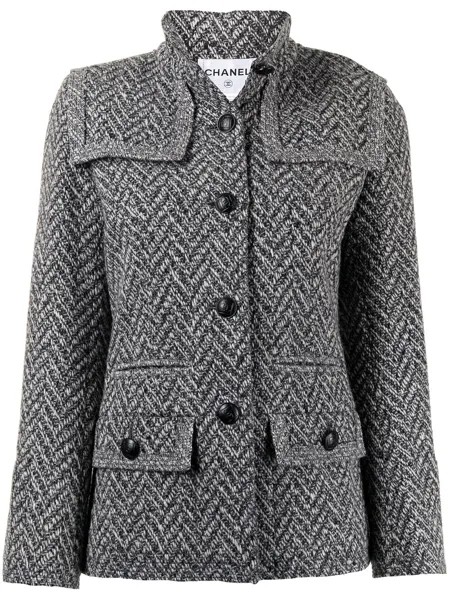 Chanel Pre-Owned пиджак pre-owned с узором в елочку и воротником-стойкой