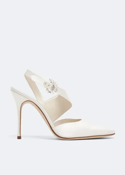 Атласные туфли MANOLO BLAHNIK Hafela satin pumps, белый