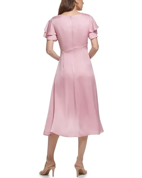 Платье DKNY Double Ruffled V-Neck Dress, цвет Powder