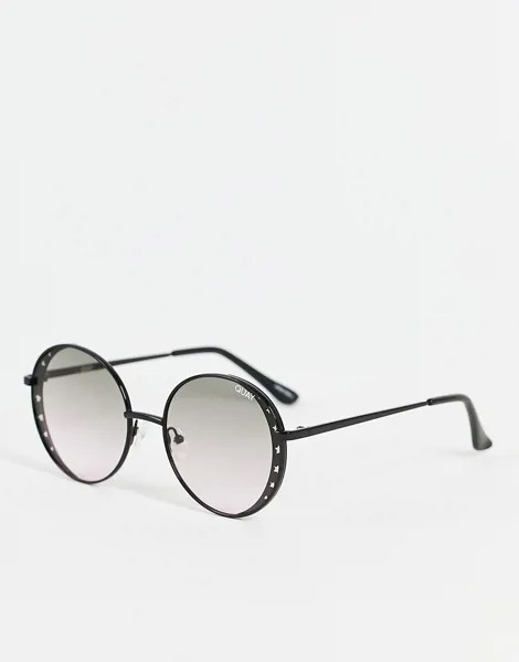 Круглые очки в тонкой черной оправе с градиентными серыми линзами Quay-Черный