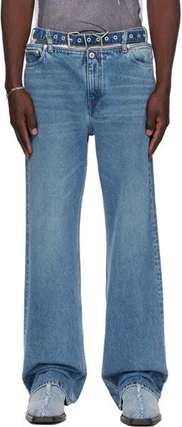 Синие джинсы с Y-образным поясом в винтажном стиле Y/Project