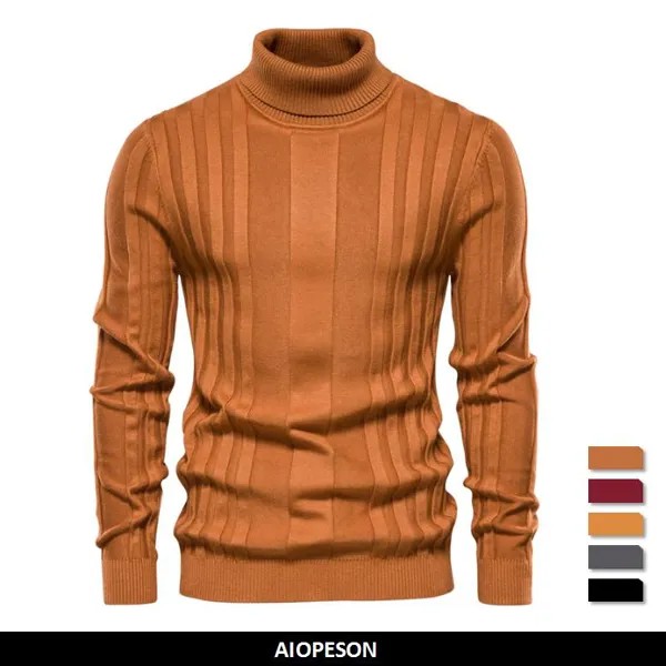 AIOPESON Slim Fit Пуловеры Водолазки Мужчины Повседневный сплошной цвет Полосатый свитер Мужчины Новые зимние теплые базовые свитера для мужчин