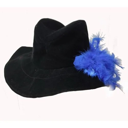 Шляпа Мушкетера черная бархатная с синим пером