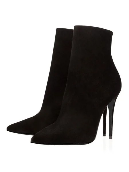Milanoo Suede Black Booties High Heel Pointed Toe Ankle Boots US sizes 4-10.5 Shoes