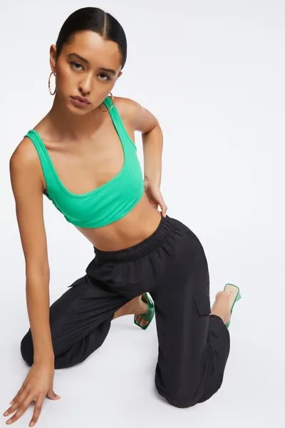 Укороченная майка в рубчик с перекрещиванием Forever 21, зеленый