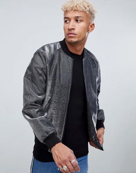 Серебристый бомбер ASOS DESIGN-Серебряный