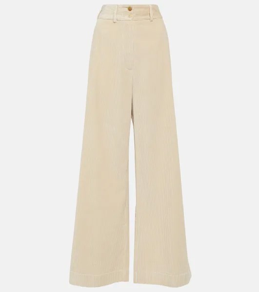 Широкие брюки из хлопкового вельвета с высокой посадкой Etro, белый