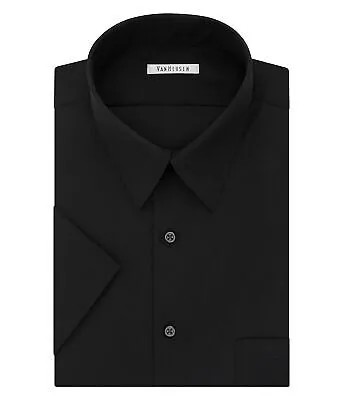 Мужская классическая рубашка Van Heusen с коротким рукавом, однотонный поплин стандартного кроя