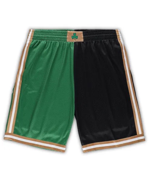 Мужские шорты Kelly Green and Black Boston Celtics Big and Tall Hardwood Classics с разрезом Swingman Mitchell & Ness