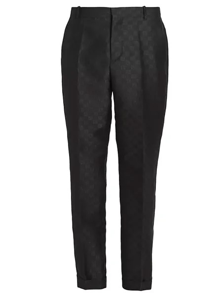 Костюмные брюки прямого кроя из смесовой шерсти с жаккардовым логотипом Balmain, черный