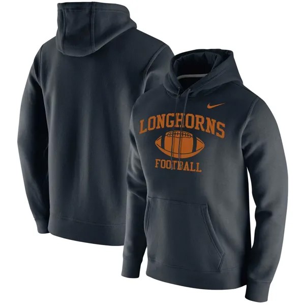 Мужской черный флисовый пуловер с капюшоном в стиле ретро Texas Longhorns Football Club Nike