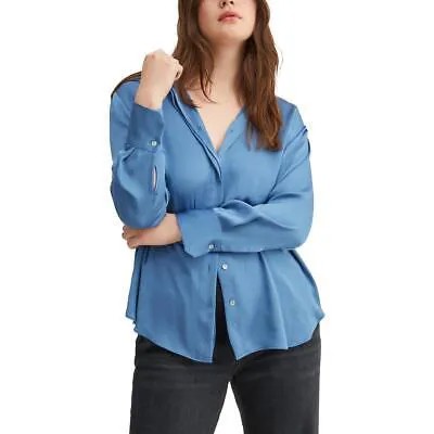 MNG Женская синяя атласная блузка оверсайз на пуговицах, рубашка 16 BHFO 5700