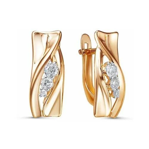 Серьги Del'ta, красное золото, 585 проба, фианит, золотой, красный