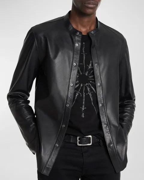 Мужская кожаная рубашка Bernard с воротником-стойкой John Varvatos, цвет Black