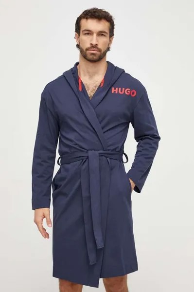 Хлопковый халат Hugo, темно-синий