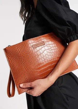 Светло-коричневая большая сумка-клатч из искусственной крокодиловой кожи Claudia Canova-Коричневый цвет