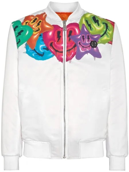 Philipp Plein атласный бомбер Smile, белый