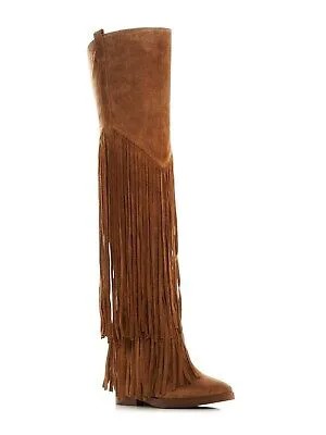 ASH Женские коричневые кожаные сапоги на каблуке с круглым носком и кисточками на скрытом каблуке с кисточками 36