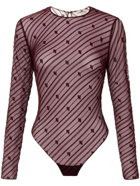 Elisabetta Franchi прозрачный боди с флокированным логотипом, красный