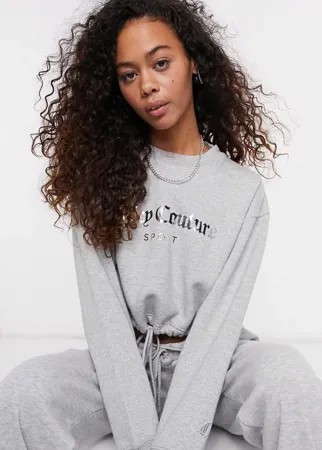 Серый укороченный свитшот с логотипом от комплекта Juicy Couture
